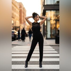 Trac Lace Sleeveless Jumpsuit in Black Sz Small NWOT